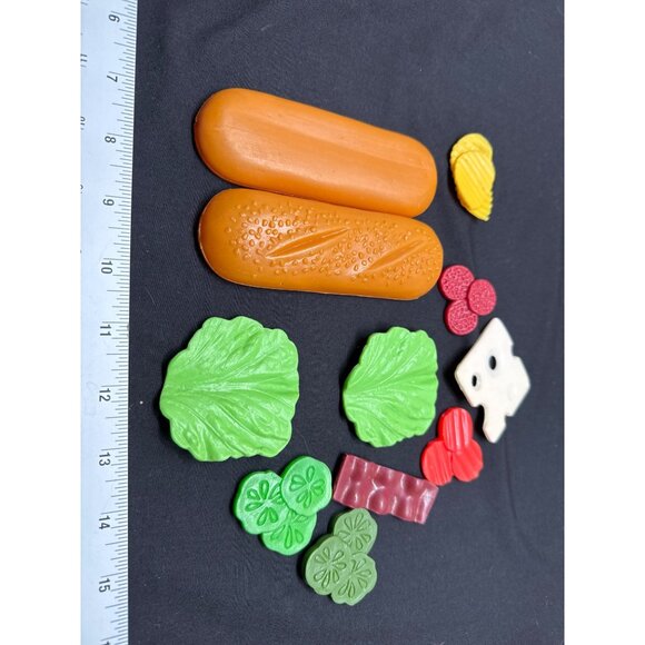 Vintage 1980s Toy Play Food Plastic Sandwich Set With Lettuce Cheese Pickles & M - Picture 2 of 8
